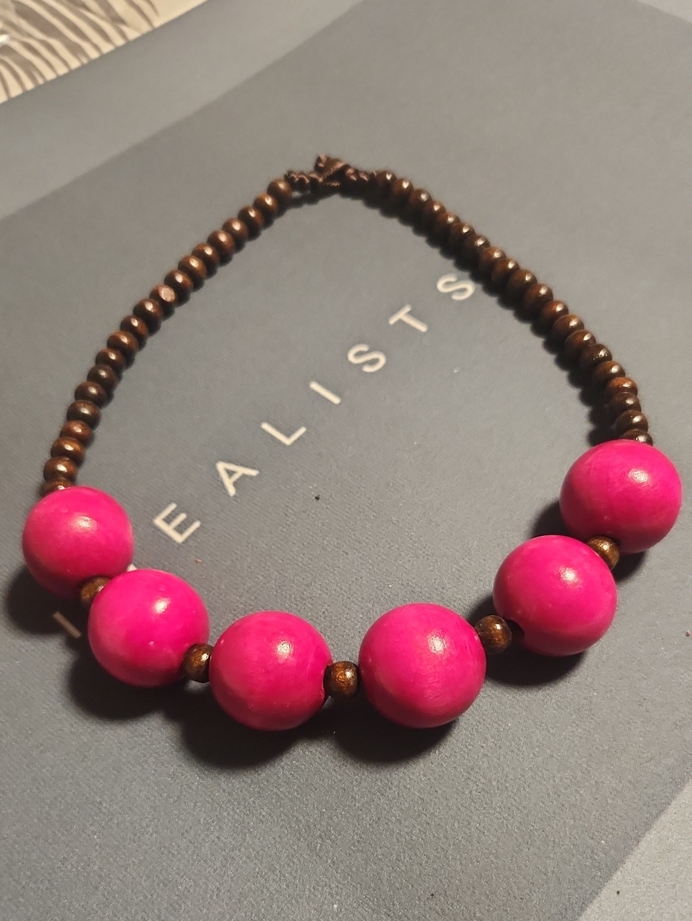 paparazzi Hot Pink and Brown Beaded Necklace